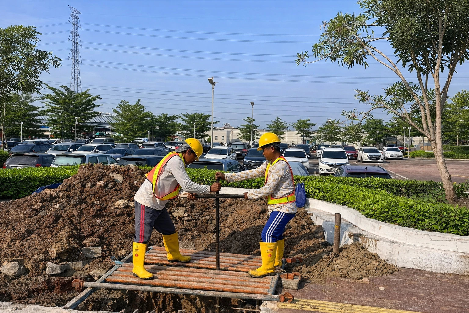 Proses pengeboran strauss pile manual