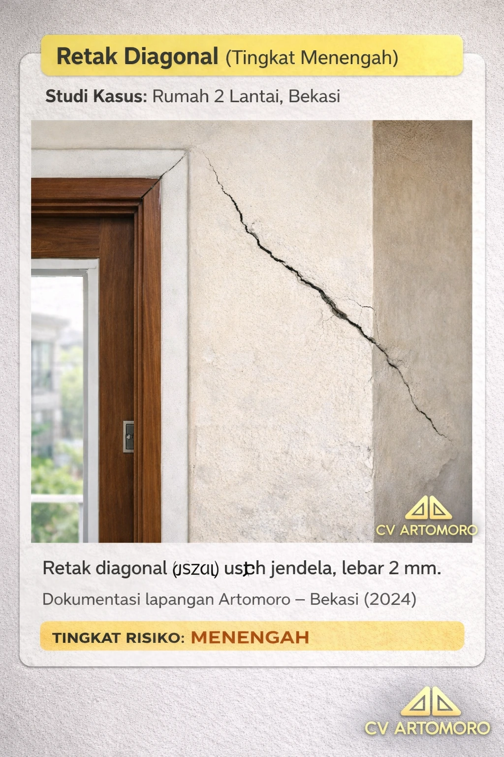 Retak diagonal pada dinding