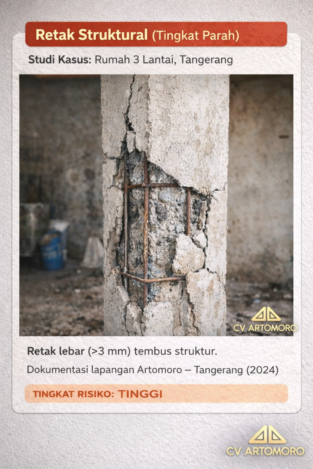 Retak horizontal pada kolom beton bangunan rumah tinggal di Bekasi akibat penurunan pondasi